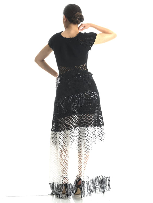 Monochrome Elegance Crochet Dress (2-Piece Set)