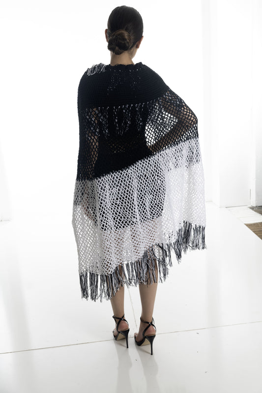 Monochrome Elegance Crochet Dress (2-Piece Set)