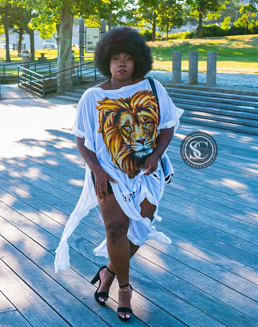 Lion Head Caftan - White & Black image 4