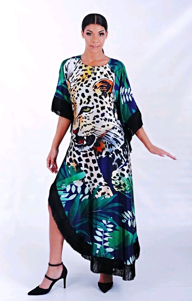 Leopard/Tiger in Grass Print Caftan image 0