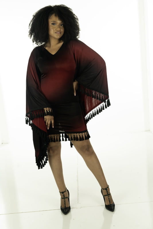 Crimson Eclipse Fringe Dress