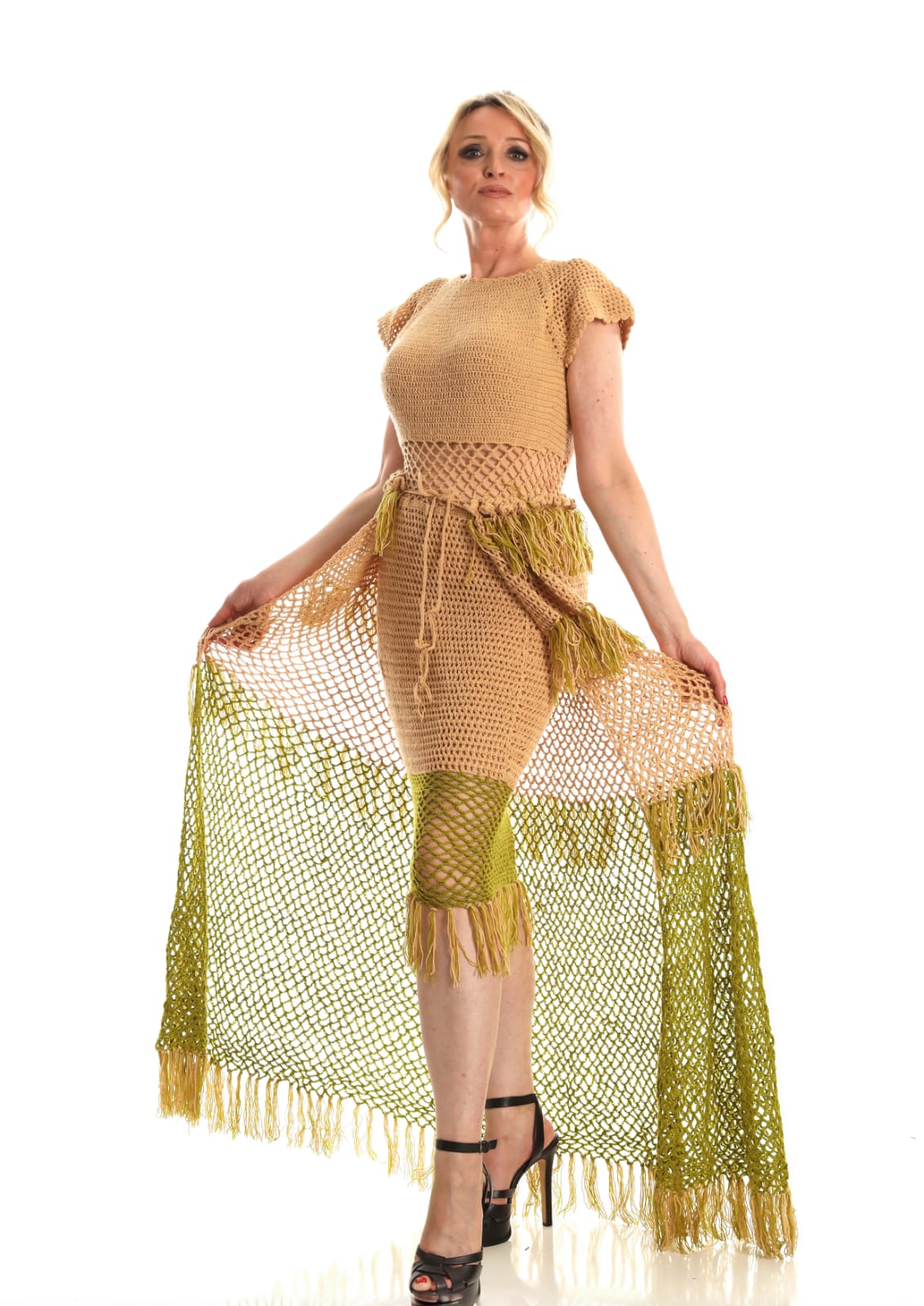 Golden Horizons Crochet Dress