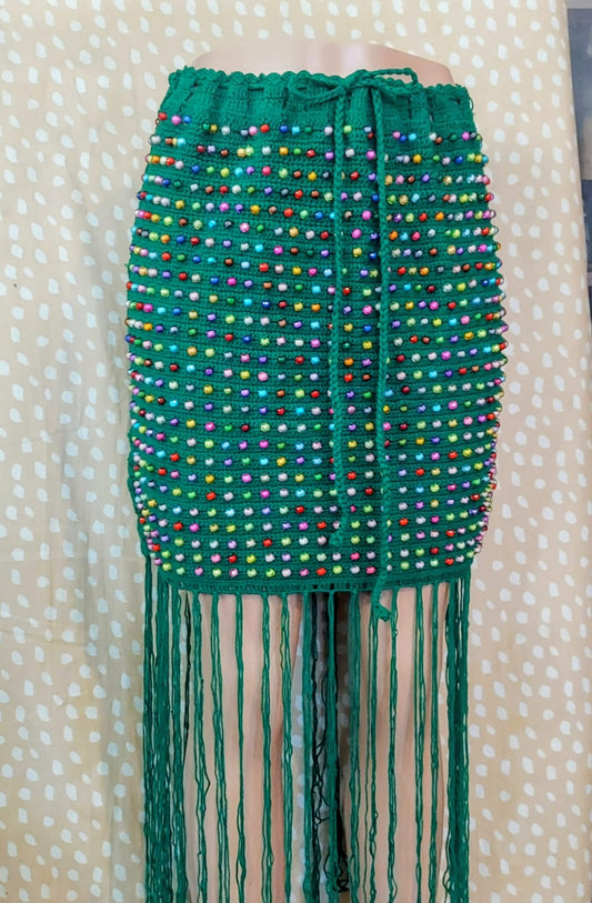 Sharon Cole Beaded Boho Crochet Fringe Skirt | Sharon Cole Designs