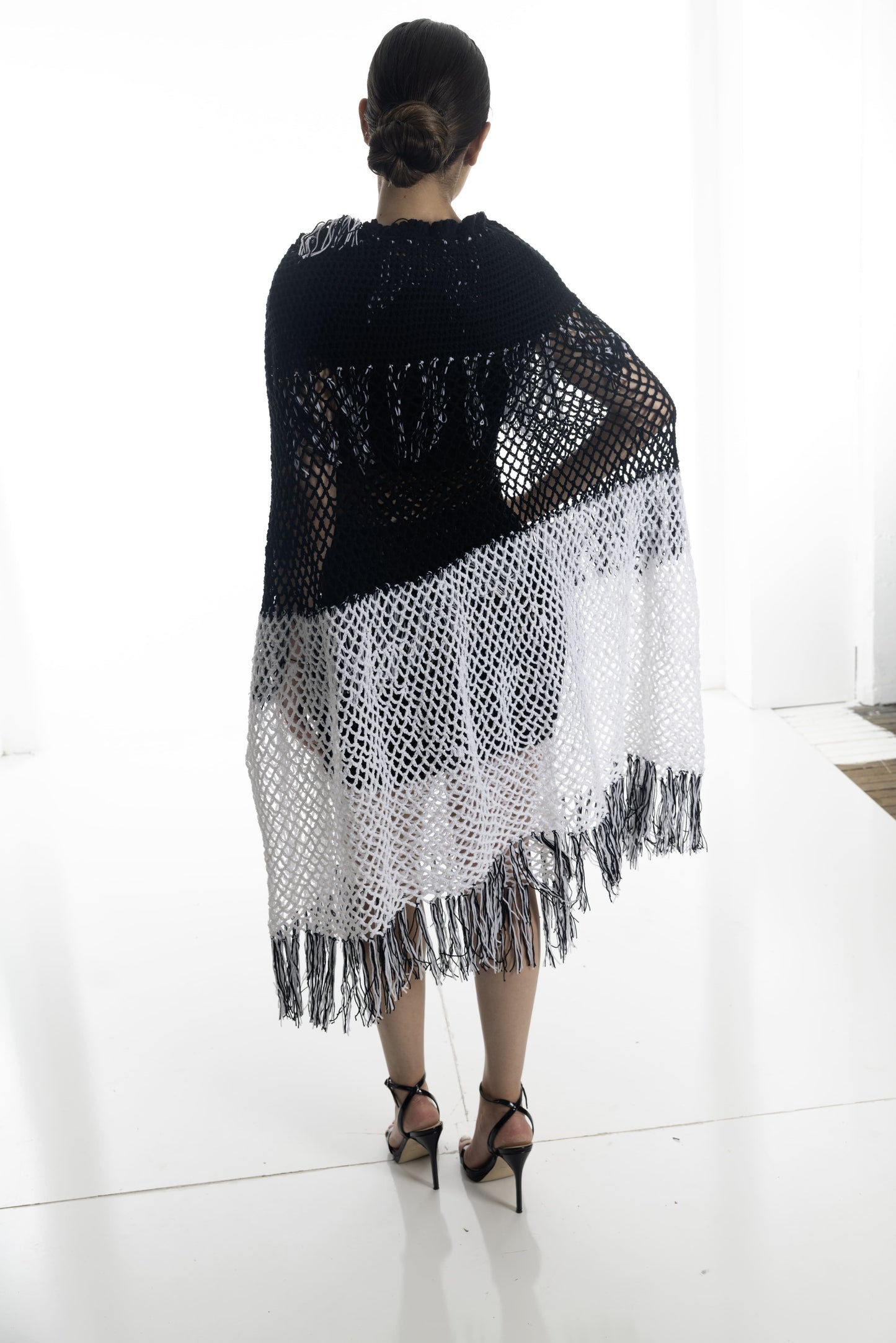 Monochrome Elegance Crochet Dress (2-Piece Set)