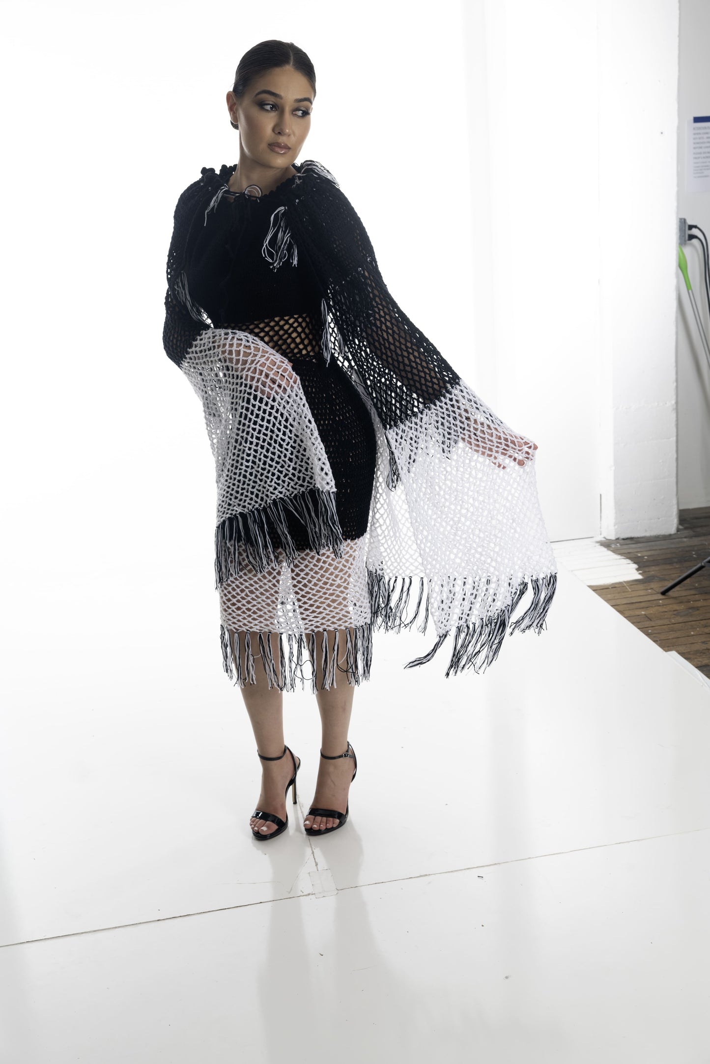 Monochrome Elegance Crochet Dress (2-Piece Set)