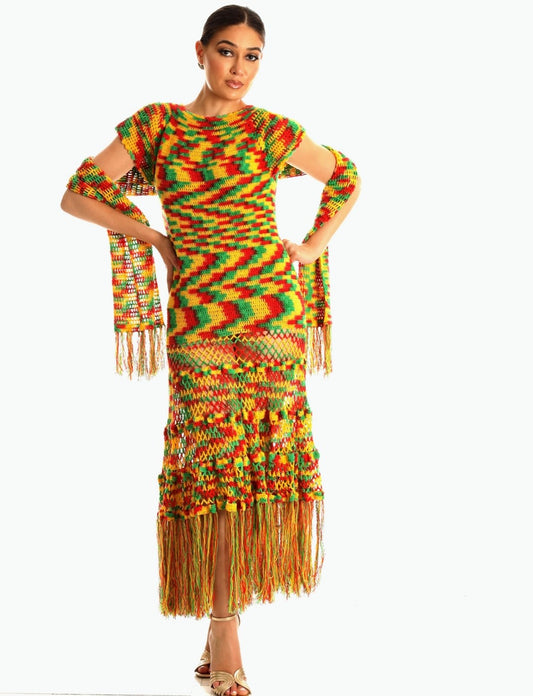 Sunset Rhythm Crochet Dress (2-Piece Set)