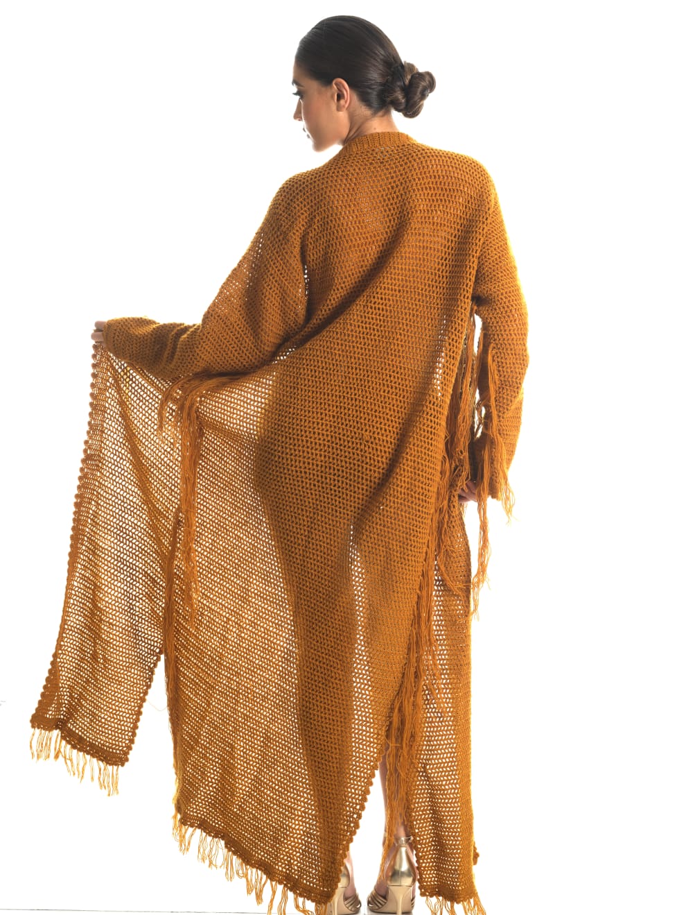 Gold Crochet Bohemian Duster Coat