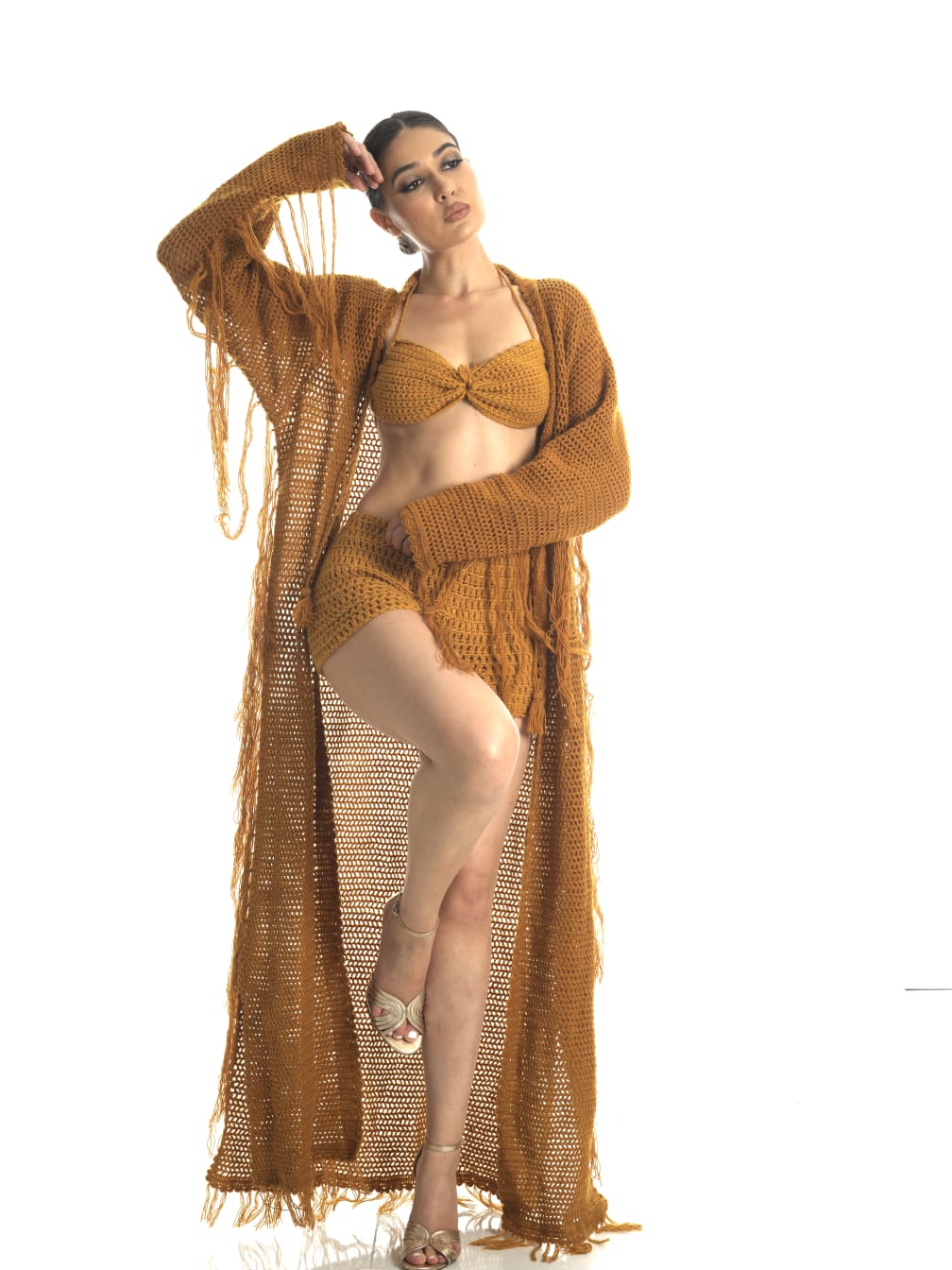 Gold Crochet Bohemian Duster Coat (Coat Only)