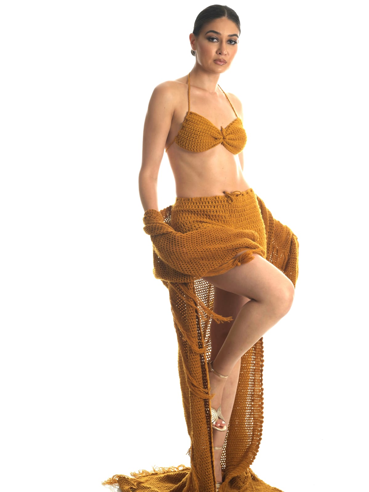 Gold Crochet Bohemian Duster Coat (Coat Only)