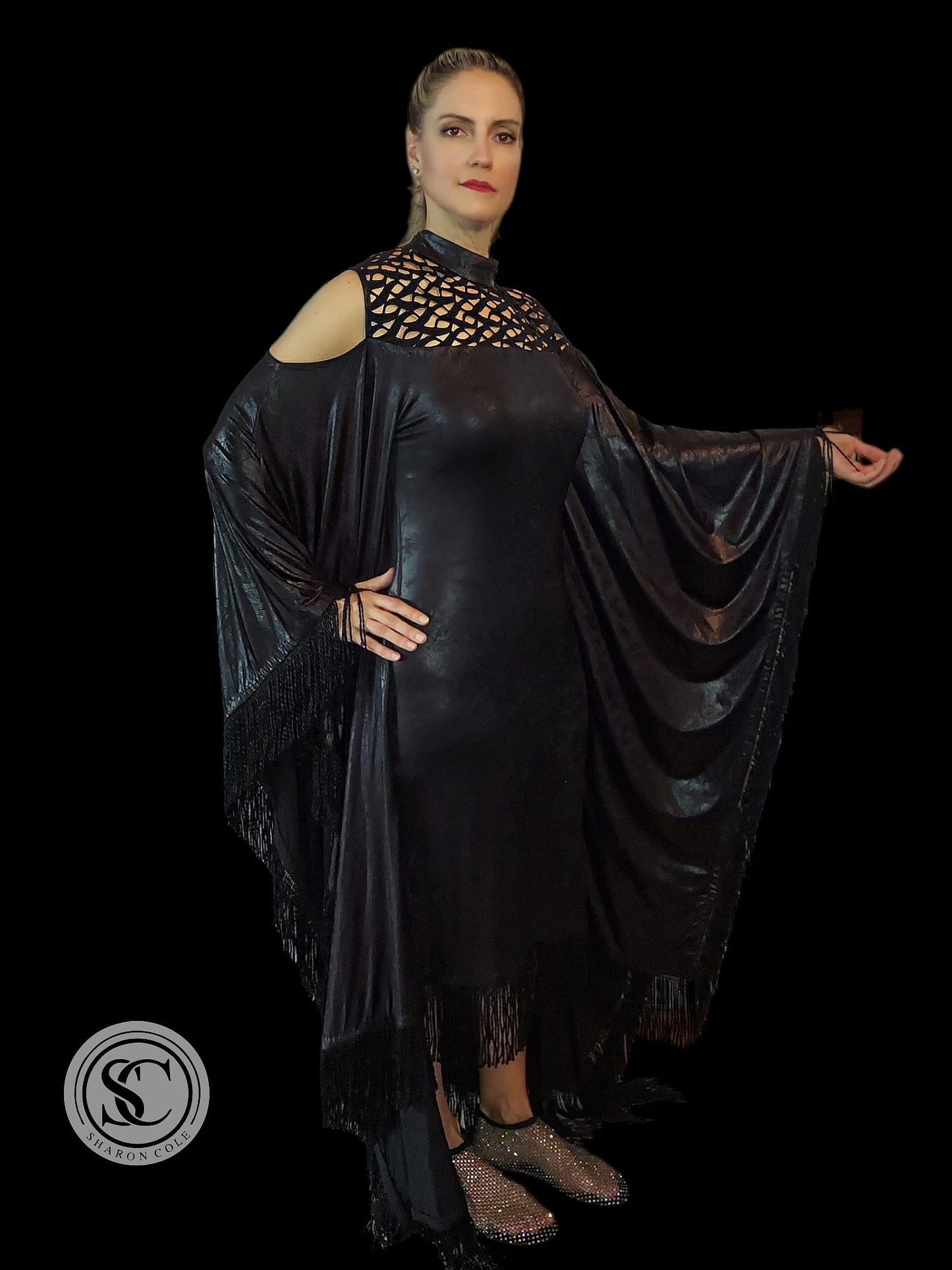 Noir Enigma Fringe Evening Dress | Sharon Cole Designs
