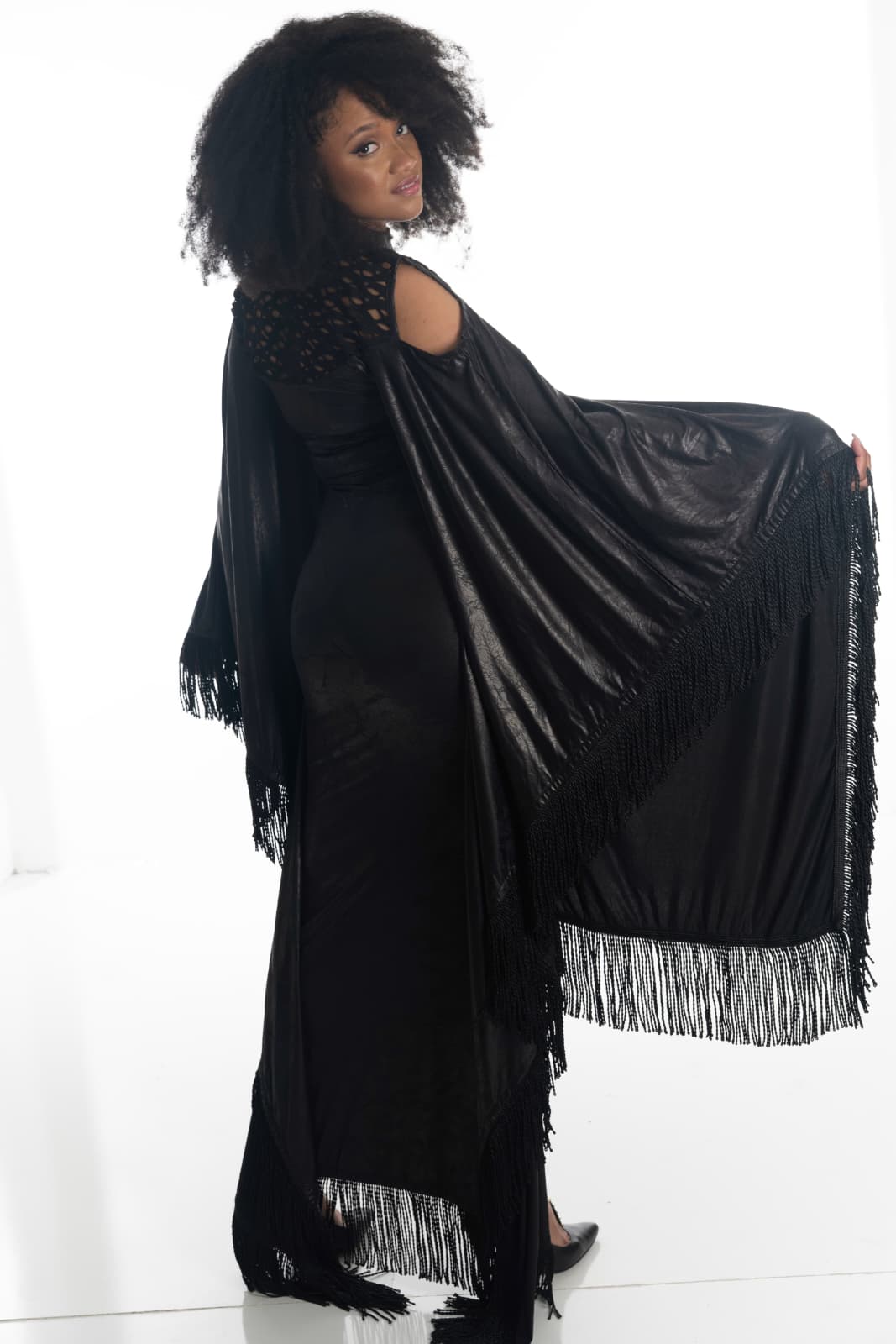 Noir Enigma Fringe Evening Dress | Sharon Cole Designs