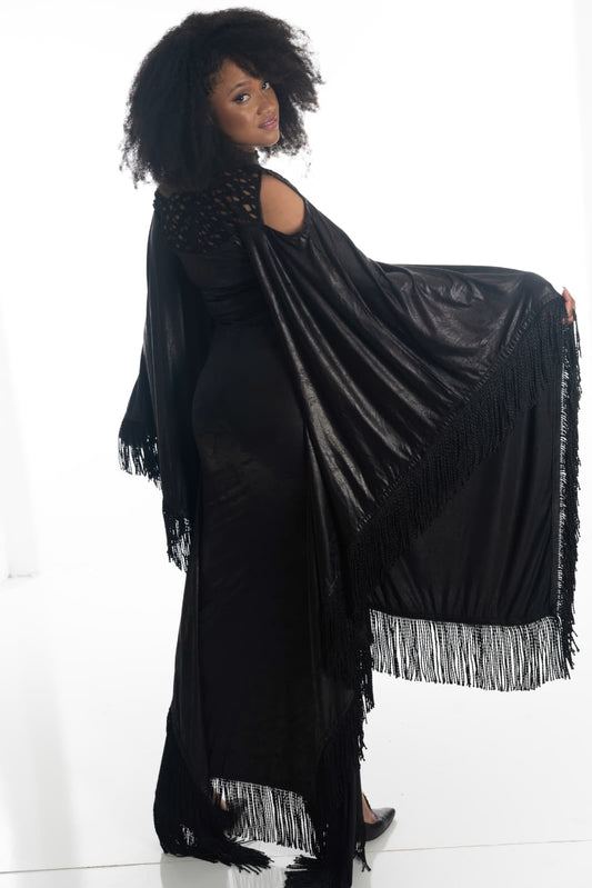 Noir Enigma Fringe Evening Dress | Sharon Cole Designs