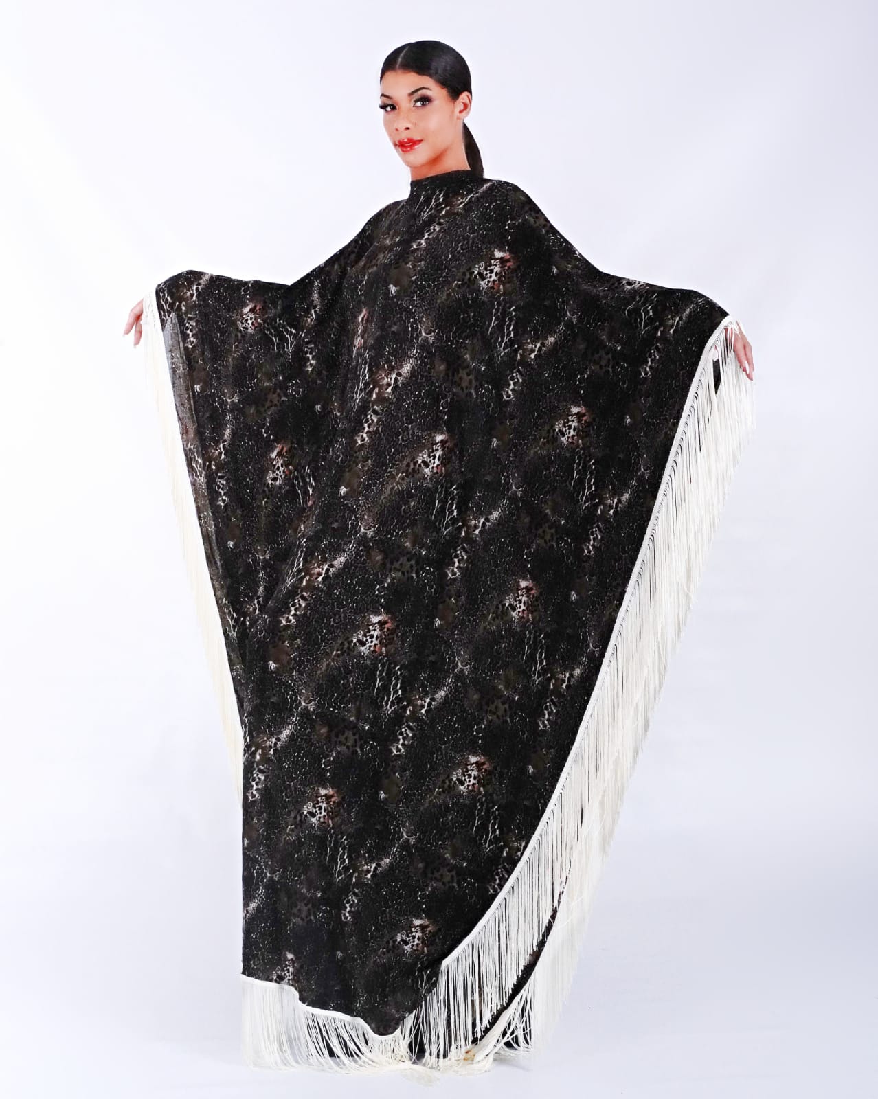Obsidian Majesty Fringe Kaftan Dress | Sharon Cole Designs