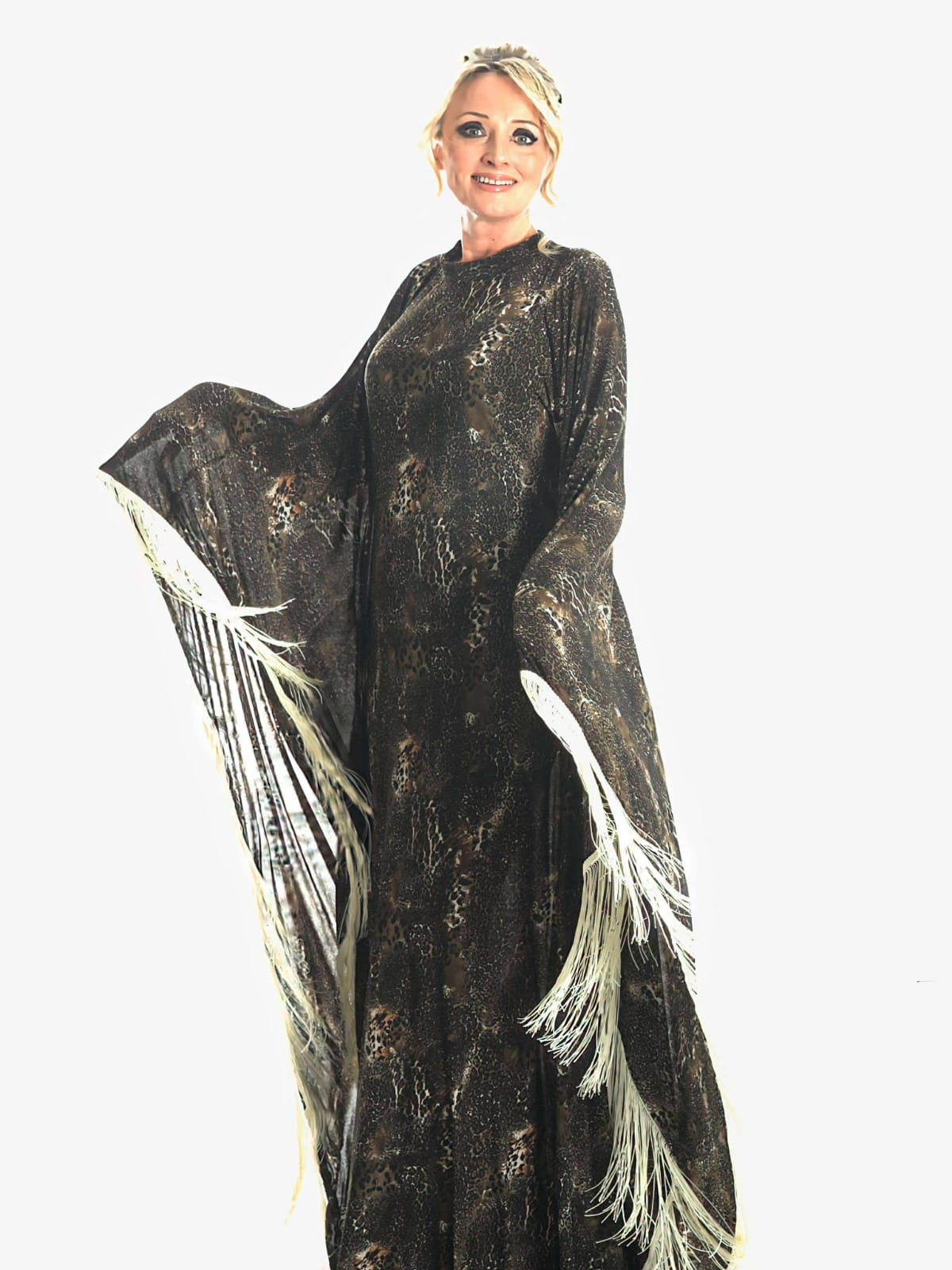 Obsidian Majesty Fringe Kaftan Dress | Sharon Cole Designs