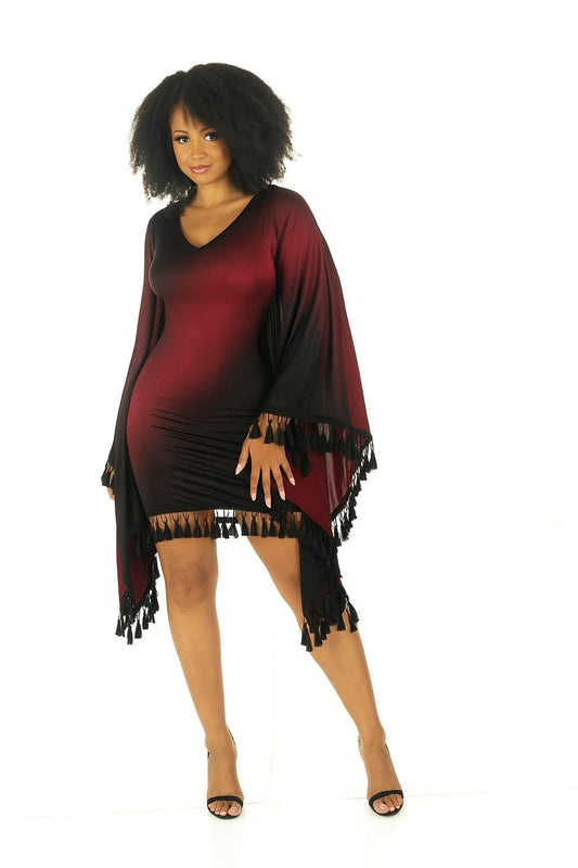 Crimson Eclipse Fringe Mini Kaftan Dress | Sharon Cole Designs
